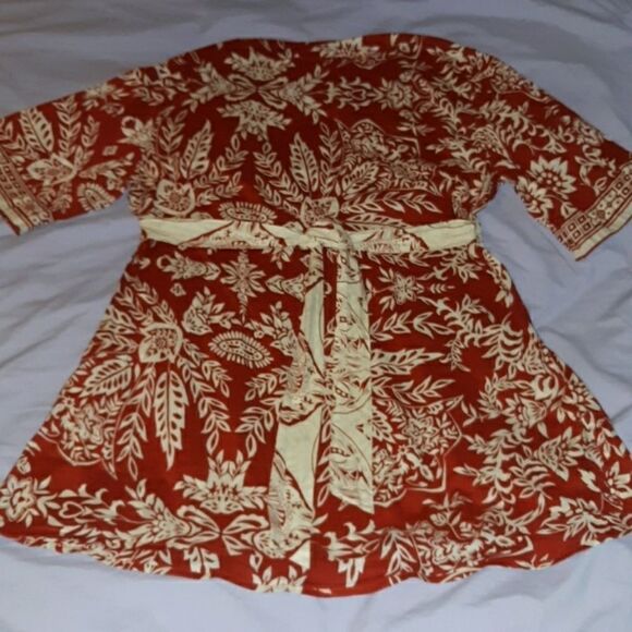 Lord & Taylor Belted Tunic Printed Cotton Top M - Picture 2 of 5